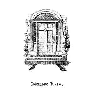 Desenho para colorir da porta de uma casa antiga realista