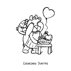 Desenho para colorir de um casal de ursos animados apaixonados