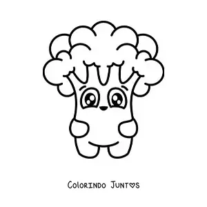 Desenho para colorir de um brocolis animado kawaii alegre