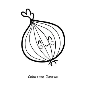 Desenho para colorir de uma cebola kawaii sorrindo