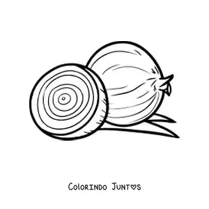 Desenho para colorir de uma cebola e a metade de outra