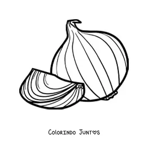 Desenho para colorir de uma cebola grande inteira e um pedaco