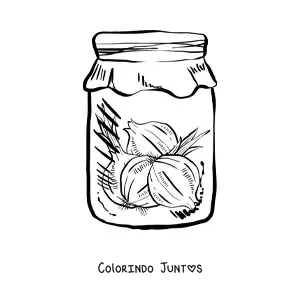 Desenho para colorir de um pote de vidro com cebolas