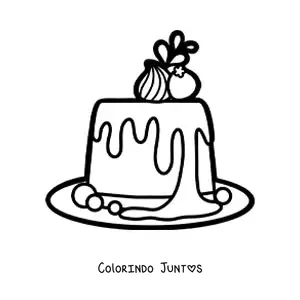 Desenho para colorir de uma gelatina com frutas e creme