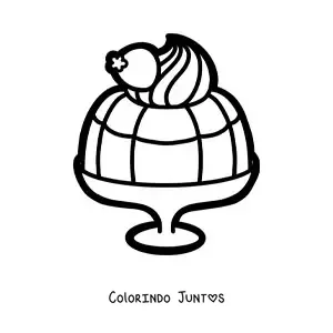Desenho para colorir de uma gelatina com creme em uma taca
