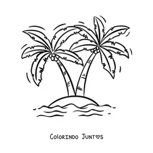 Desenho para colorir de uma ilha com 2 palmeiras