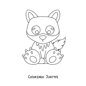 Desenho para colorir de um filhote de lobo kawaii sentado de frente