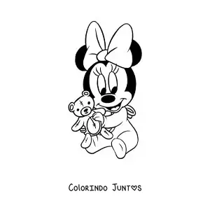 Desenho para colorir da Minnie bebe kawaii com um ursinho de pelucia