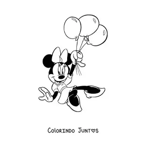 Desenho para colorir da Minnie segurando baloes