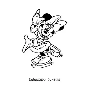 Desenho para colorir da Minnie vestida de inverno patinando no Natal