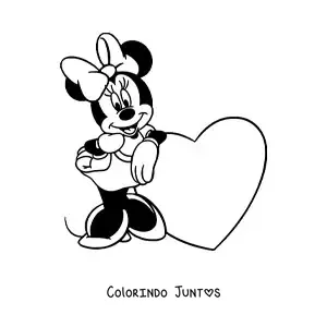 Desenho para colorir da Minnie ao lado de um coracao grande