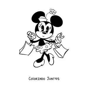 Desenho para colorir da Minnie fazendo compras com sacolas