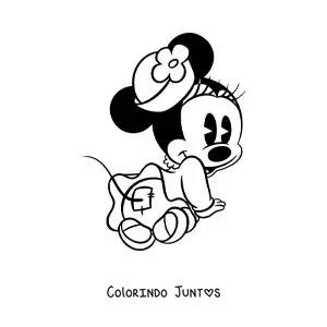 Desenho para colorir da Minnie bebe com chapeu com flor