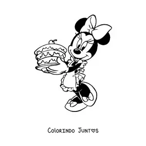 Desenho para colorir da Minnie com um bolo