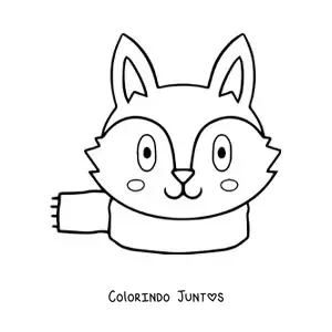 Desenho para colorir de um lobo animado com cachecol