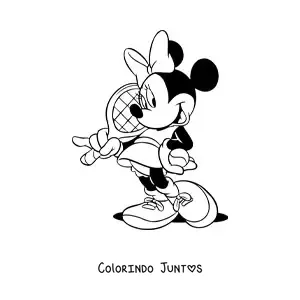 Desenho para colorir da Minnie vestida de tenista com uma raquete