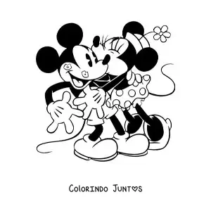 Desenho para colorir da Minnie beijando o Mickey