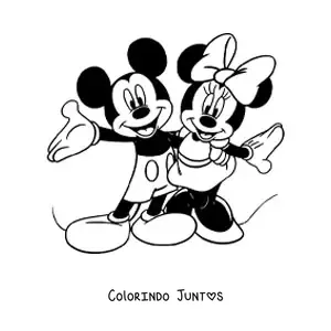 Desenho para colorir da Minnie e do Mickey abracados