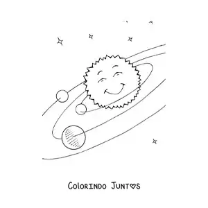 Desenho para colorir do Sistema Solar com um Sol kawaii