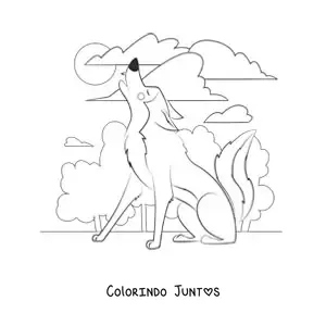 Desenho para colorir de um lobo animado uivando para a lua