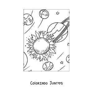 Desenho para colorir de planetas orbitando o Sol