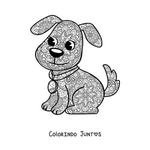 Desenho para colorir de uma mandala de cachorro kawaii