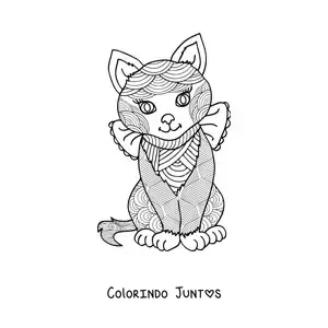 Desenho para colorir de uma mandala de gato kawaii