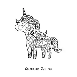 Desenho para colorir de uma mandala de unicornio kawaii