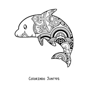 Desenho para colorir de uma mandala de golfinho kawaii