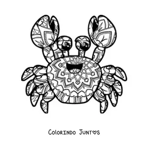 Desenho para colorir de uma mandala de caranguejo kawaii
