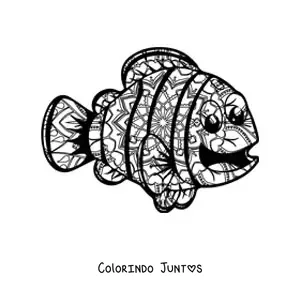 Desenho para colorir de uma mandala de peixe kawaii
