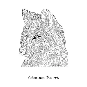 Desenho para colorir de uma mandala de lobo dificil