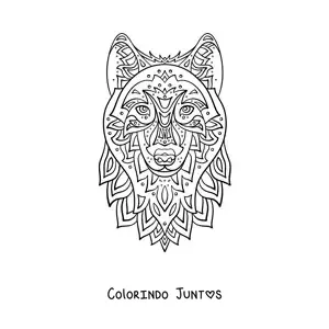 Desenho para colorir de uma mandala de lobo geometrico