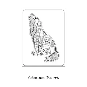 Desenho para colorir de uma mandala de lobo uivando