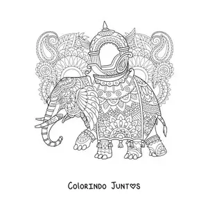 Desenho para colorir de uma mandala de elefante dificil