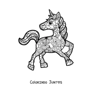 Desenho para colorir de uma mandala de unicornio animado