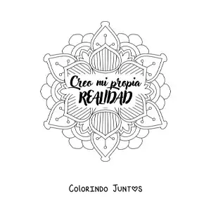 Desenho para colorir de uma mandala com a frase eu crio minha propria realidade