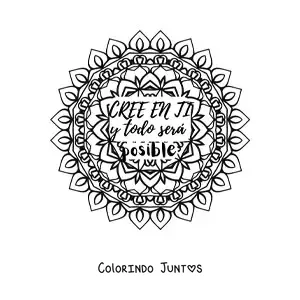 Desenho para colorir de uma mandala com a frase acredite em voce e tudo sera possivel