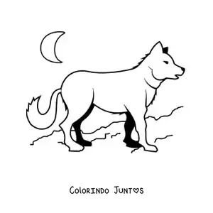 Desenho para colorir de um lobo e a lua ao fundo