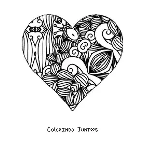Desenho para colorir de coracao com mandala estilo Zentangle
