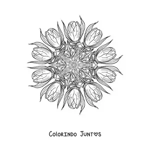 Desenho para colorir de uma mandala de tulipas