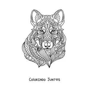 Desenho para colorir de uma mandala em forma de cabeca de lobo