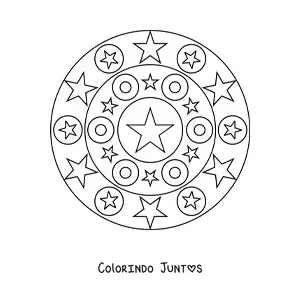 Desenho para colorir de uma mandala fácil com estrelas