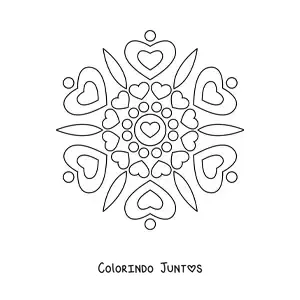 Desenho para colorir de uma mandala fácil com corações