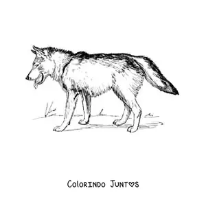 Desenho para colorir de um lobo realista caminhando para a esquerda