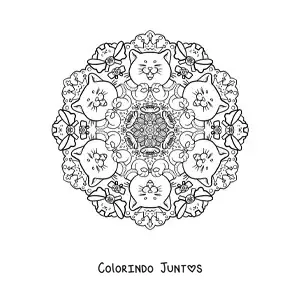 Desenho para colorir de mandala de gatos para crianças do fundamental
