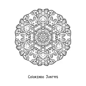 Desenho para colorir de mandala de coelhos para crianças do fundamental