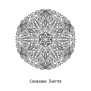 Desenho para colorir de mandala de insetos e folhas para crianças