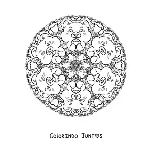 Desenho para colorir de mandala de ursos para crianças do fundamental