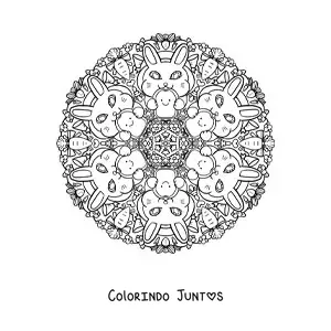 Desenho para colorir de mandala de coelhos comendo para crianças do fundamental